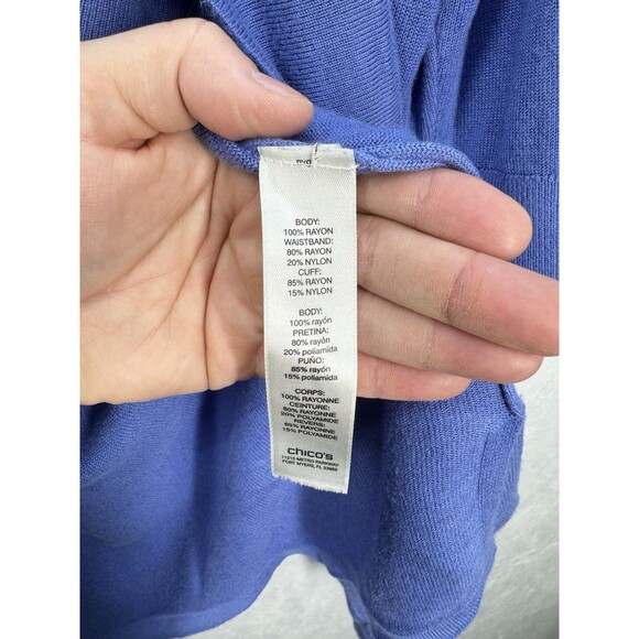 Chicos Open Front Cardigan Womens 2/Large Blue 1/2 Sleeve Duster Sweater Classic - Picture 4 of 10